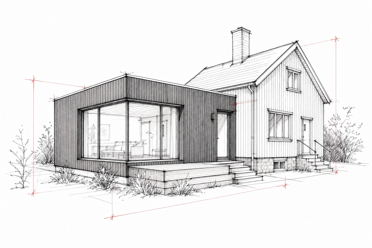Arkitekttegning av tilbygget