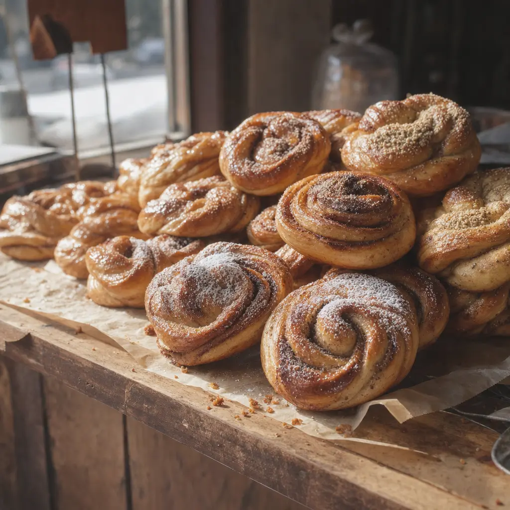 Ferske kanelboller fra bakeriet