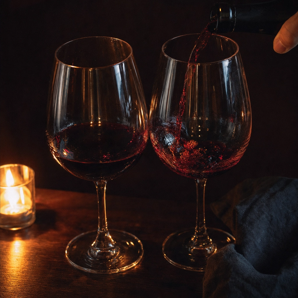 Vin skjenkes i levende lys